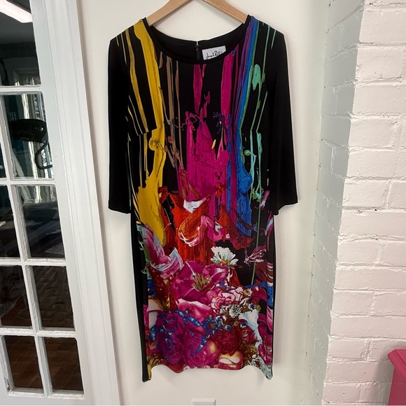 Joseph Ribkoff Black Dress with Pink and Blue Accents - Picture 2 of 10